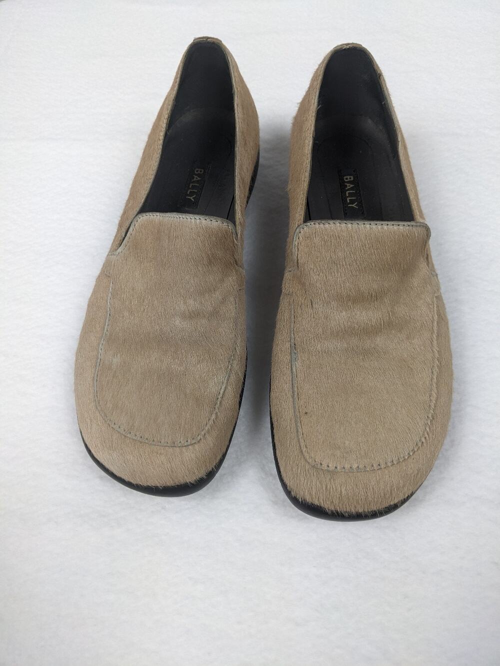 Bally Fregate Loafers Tan Horsehair Calf Hair Fur 7.5 Square Toe Flats 90s